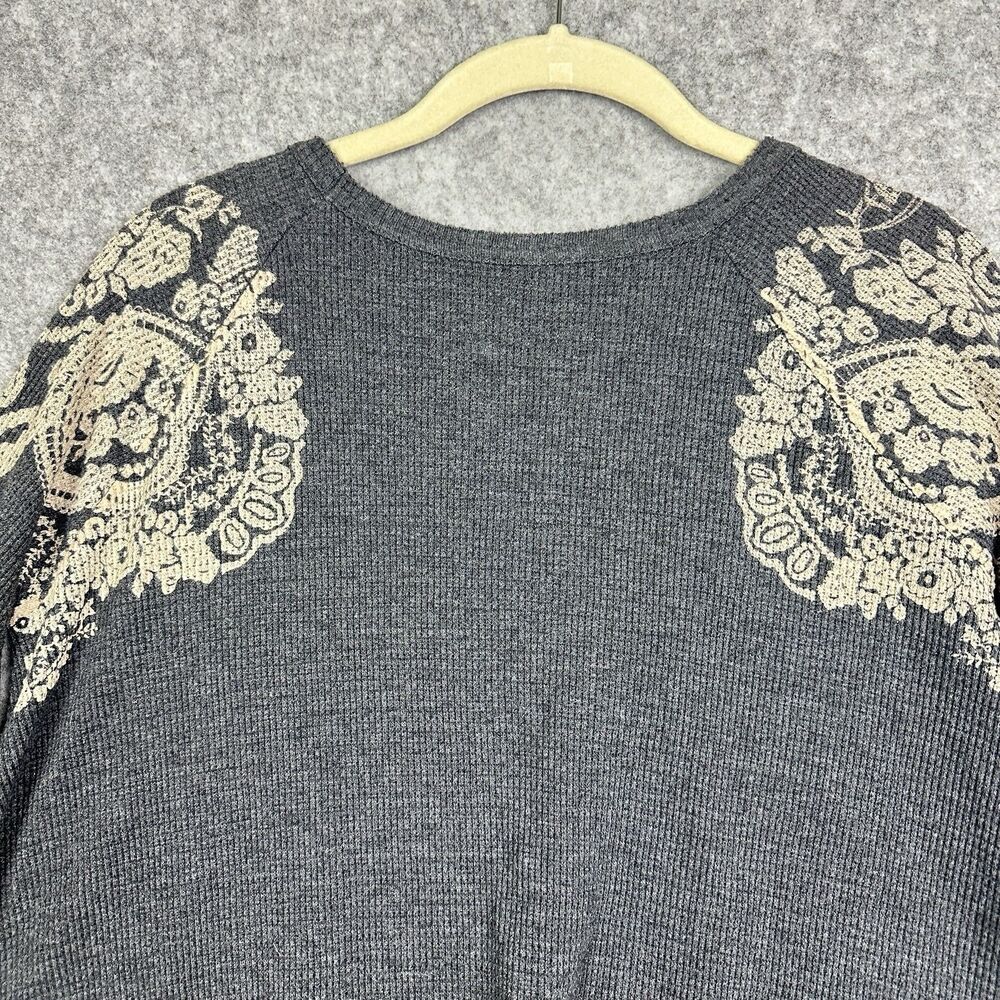 We the Free People Rockabilly Top Womens XS Gray Raglan Thermal Waffle Swing - Picture 5 of 11